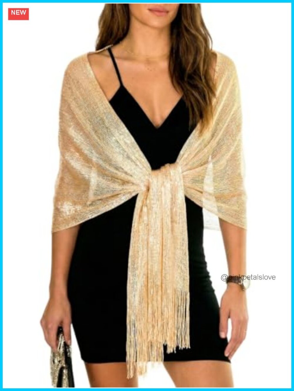 Metallic Glitter Evening Shawl Wrap with Buckle Formal Wedding
